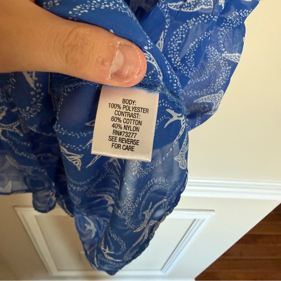 Women’s Candie’s Semi Sheer Blue Beachy Summer Seagull Bird Print Sz S Tank Top - Picture 7 of 7